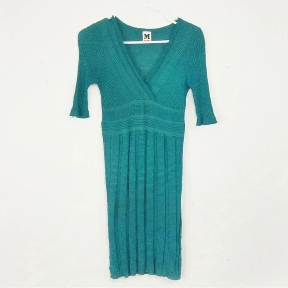 M Missoni Chevron Knit Half-Sleeve V-Neck Wool Blend Blue Dress - Picture 5 of 7